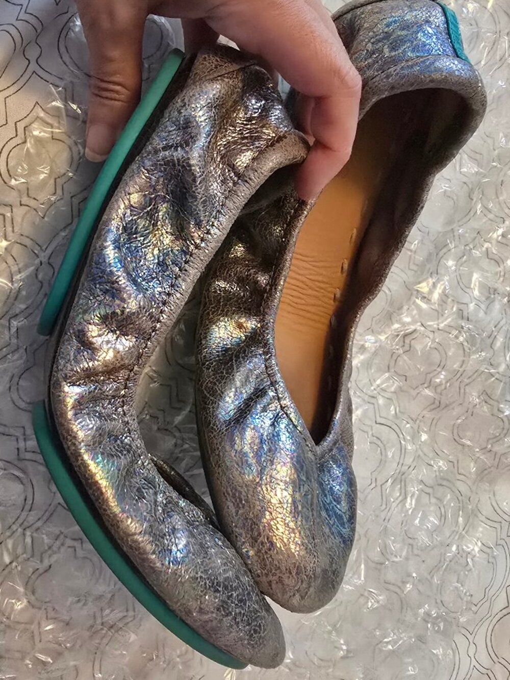 Tieks Pink Metallic Snakeskin Leather Flats, Size 7